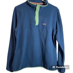 Patagonia  Pullover Snap T Fleece Lightweight Blue Green Trim Gently Worn Size L